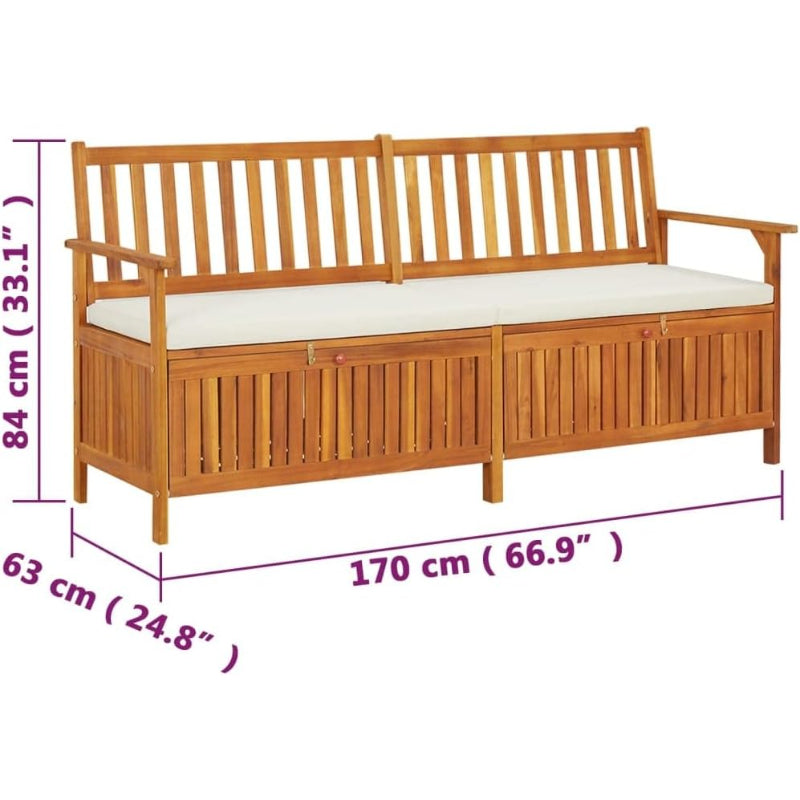 Brown‑Cream Acacia Wood Storage Bench with Cushion