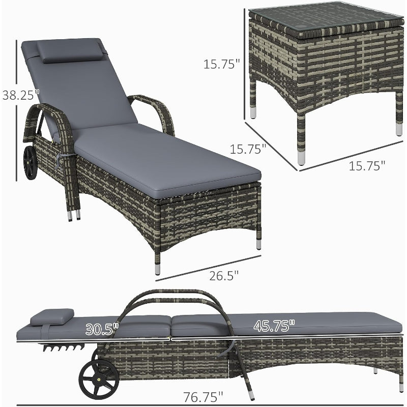 Gray 3‑Pack Wicker Outdoor Chaise Lounge Set