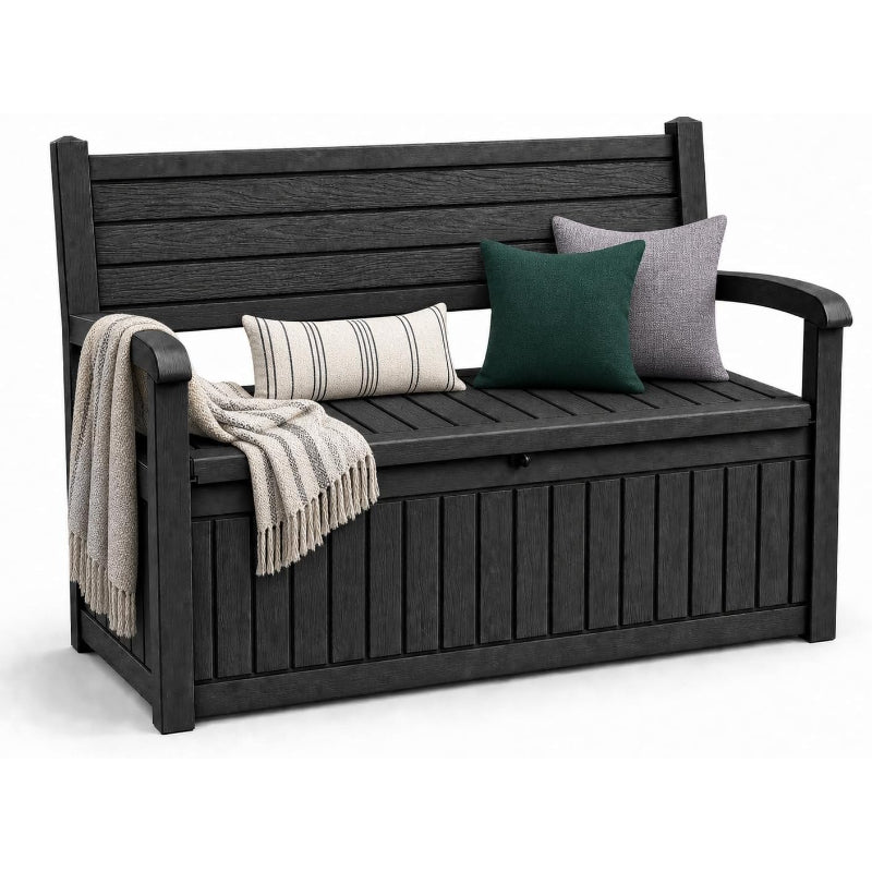 Black Wood‑Grain Lockable Storage Bench