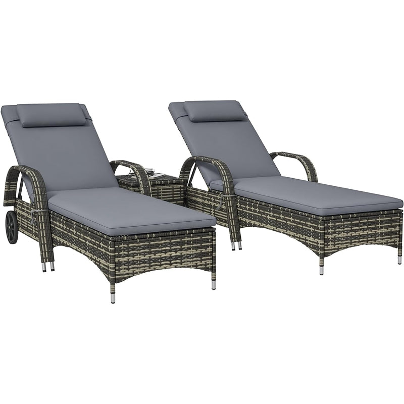 Gray 3‑Pack Wicker Outdoor Chaise Lounge Set