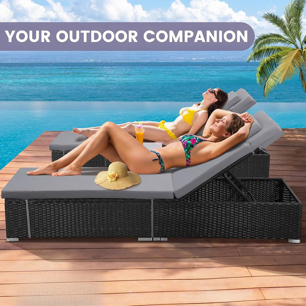 2‑Pack Outdoor Chaise Lounge Set with Side Table