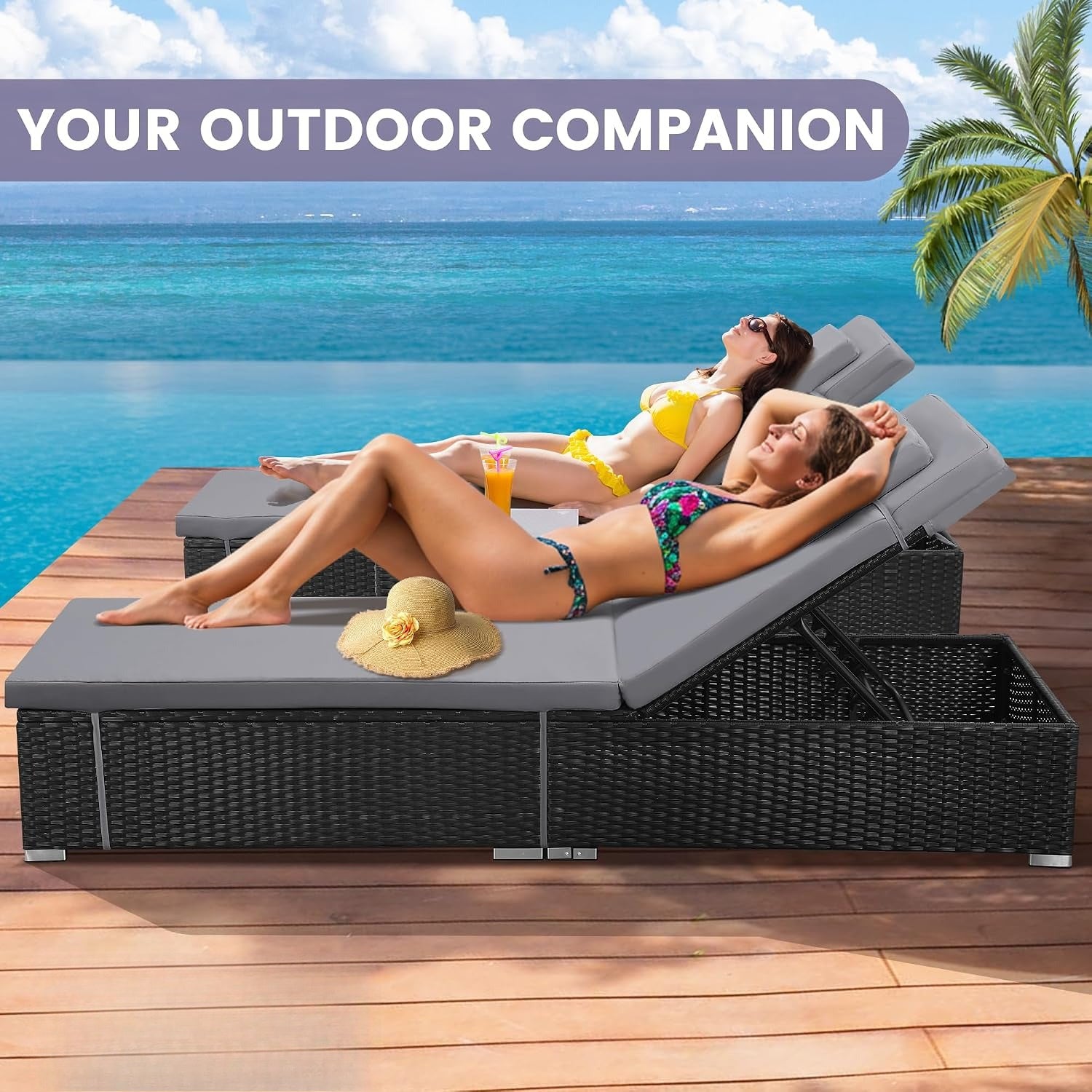 2‑Pack Outdoor Chaise Lounge Set with Side Table