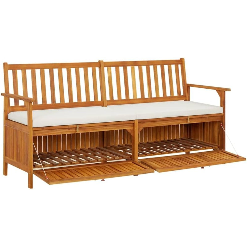 Brown‑Cream Acacia Wood Storage Bench with Cushion