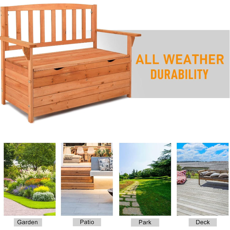 Wooden Outdoor Storage Bench with Armrests