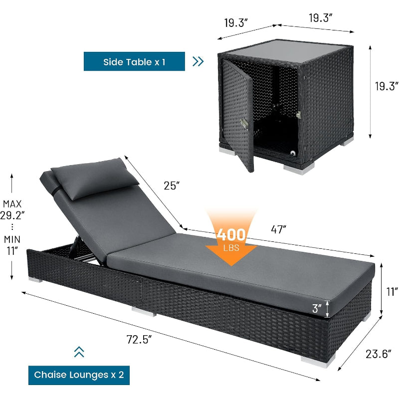 Gray 2‑Pack Outdoor Chaise Lounge Set