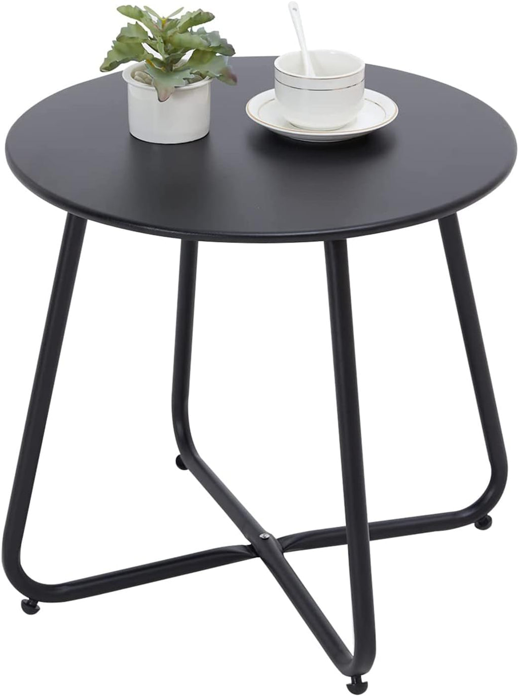 Black Round Portable Metal Outdoor Side Table