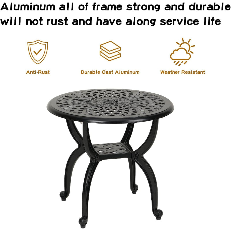 Black Round Cast‑Aluminum Side Table