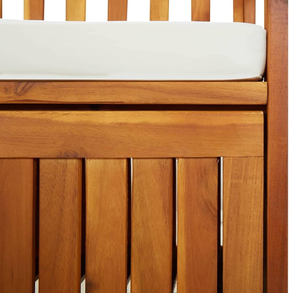 Brown‑Cream Acacia Wood Storage Bench with Cushion