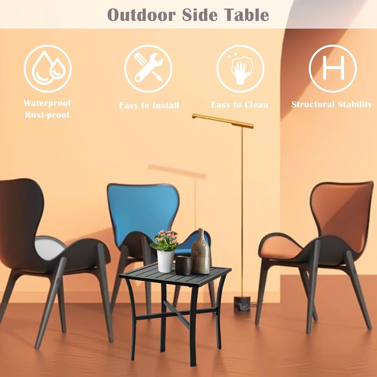 Black Steel Indoor‑Outdoor Side Table