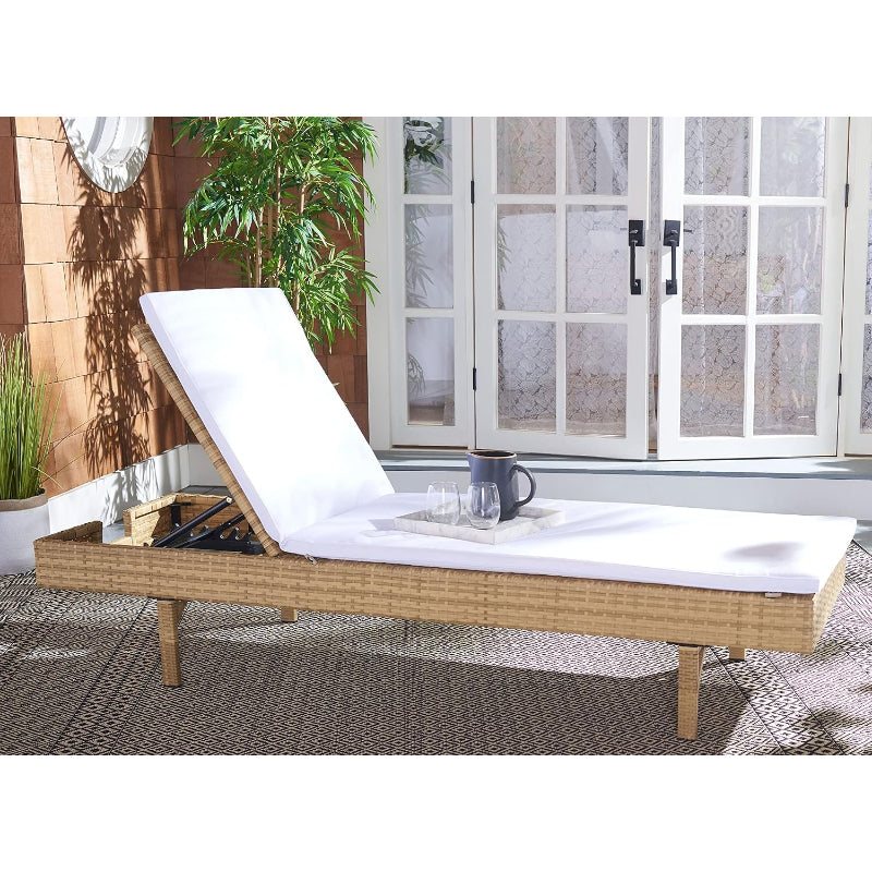 Brown‑White Faux‑Wicker Outdoor Chaise Lounge