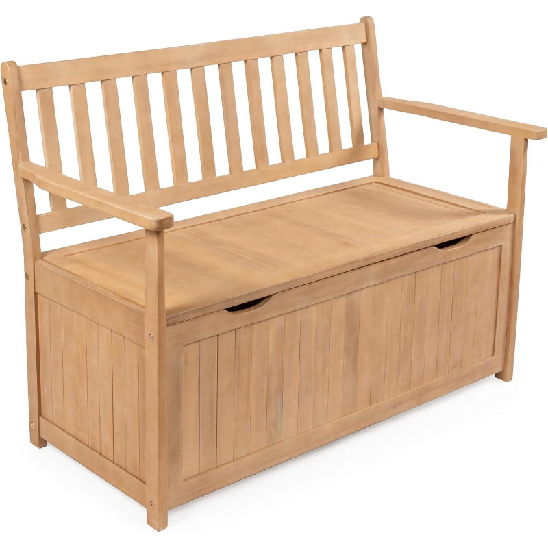 Light‑Teak Farmhouse Acacia Storage Bench