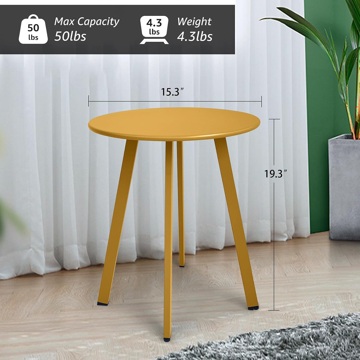 Yellow Metal Round Indoor‑Outdoor Side Table