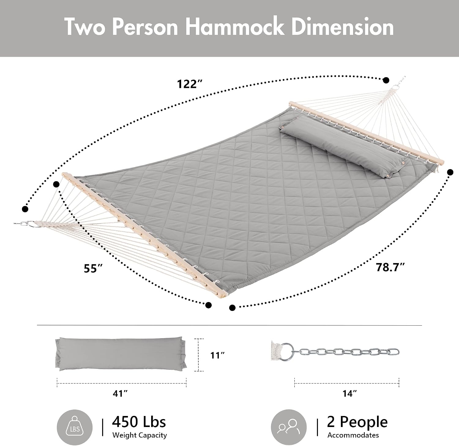 Light Gray Spreader‑Bar Patio Hammock