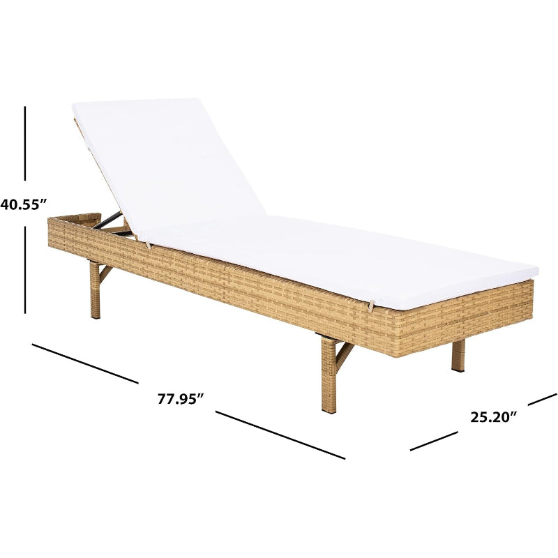 Brown‑White Faux‑Wicker Outdoor Chaise Lounge