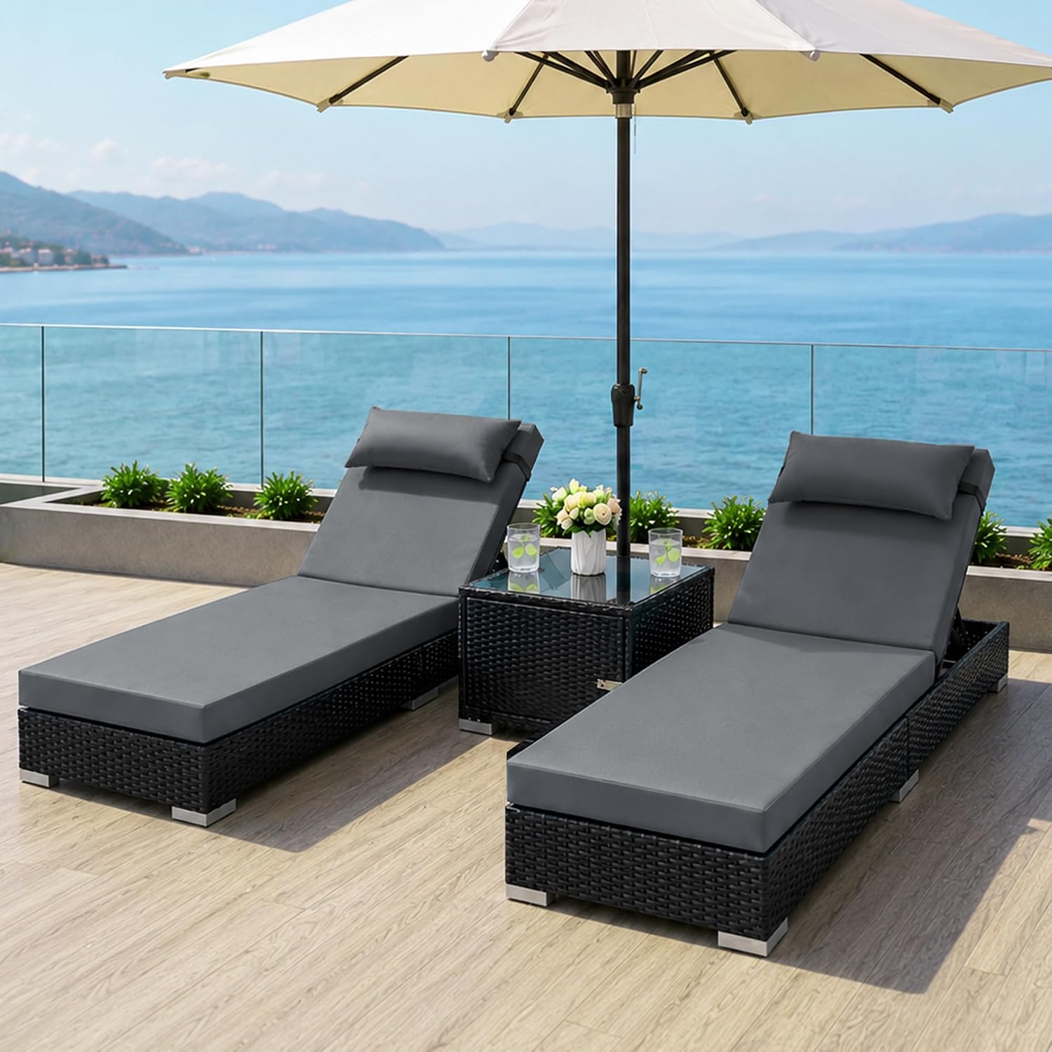 Gray 2‑Pack Outdoor Chaise Lounge Set