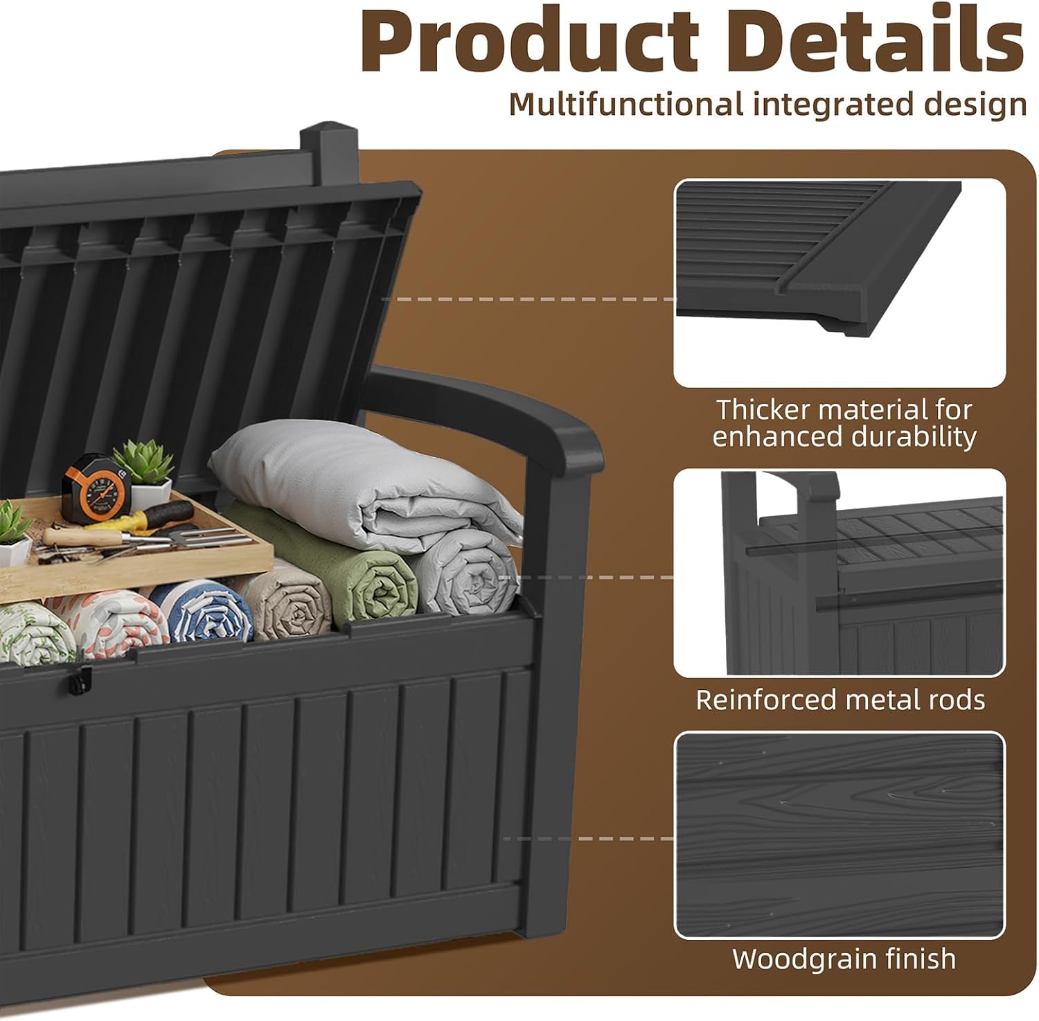 Black Wood‑Grain Lockable Storage Bench