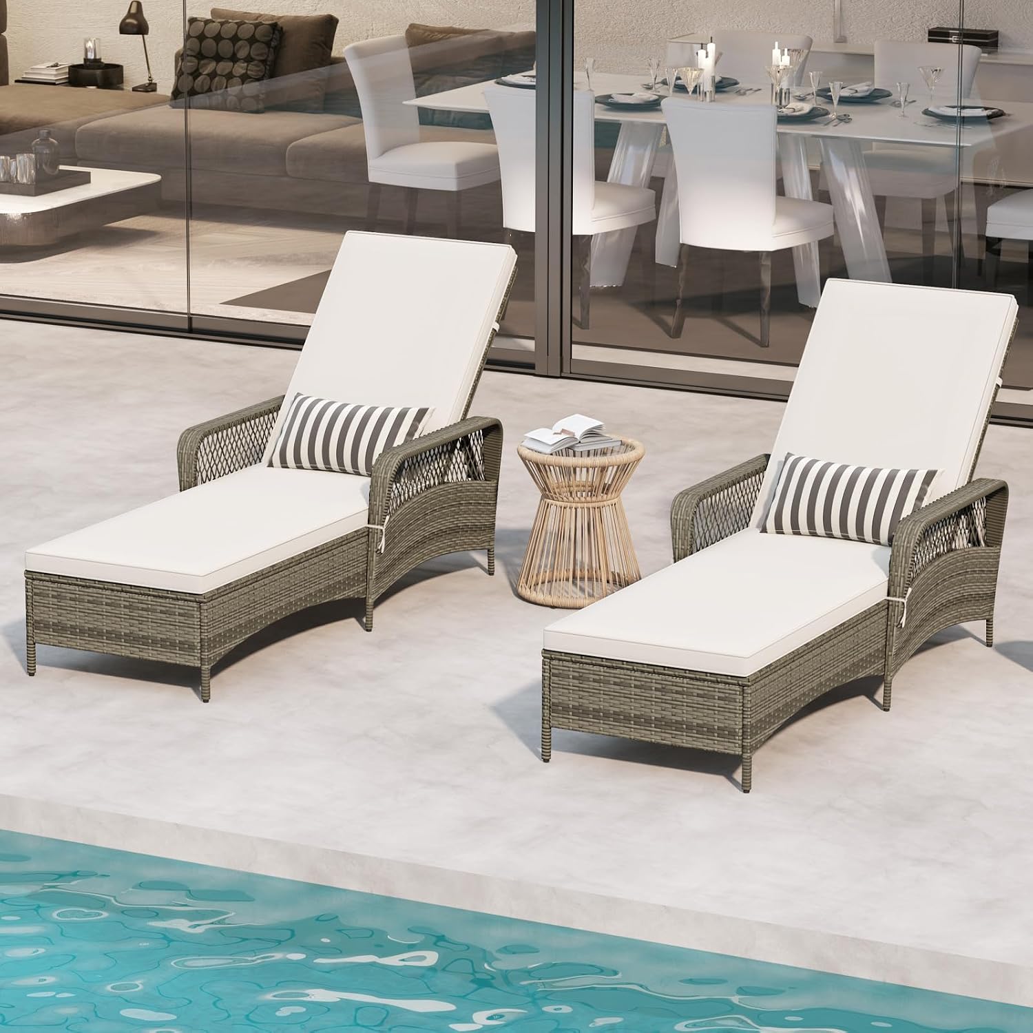 Off‑White 2‑Pack Wicker Chaise Lounge Set