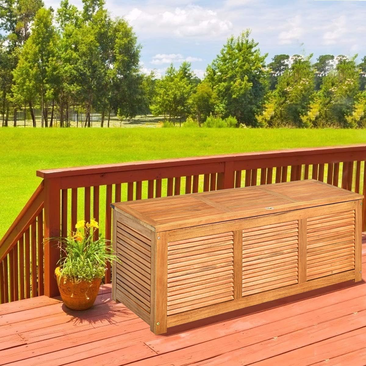 Acacia Wood Outdoor Storage Bench