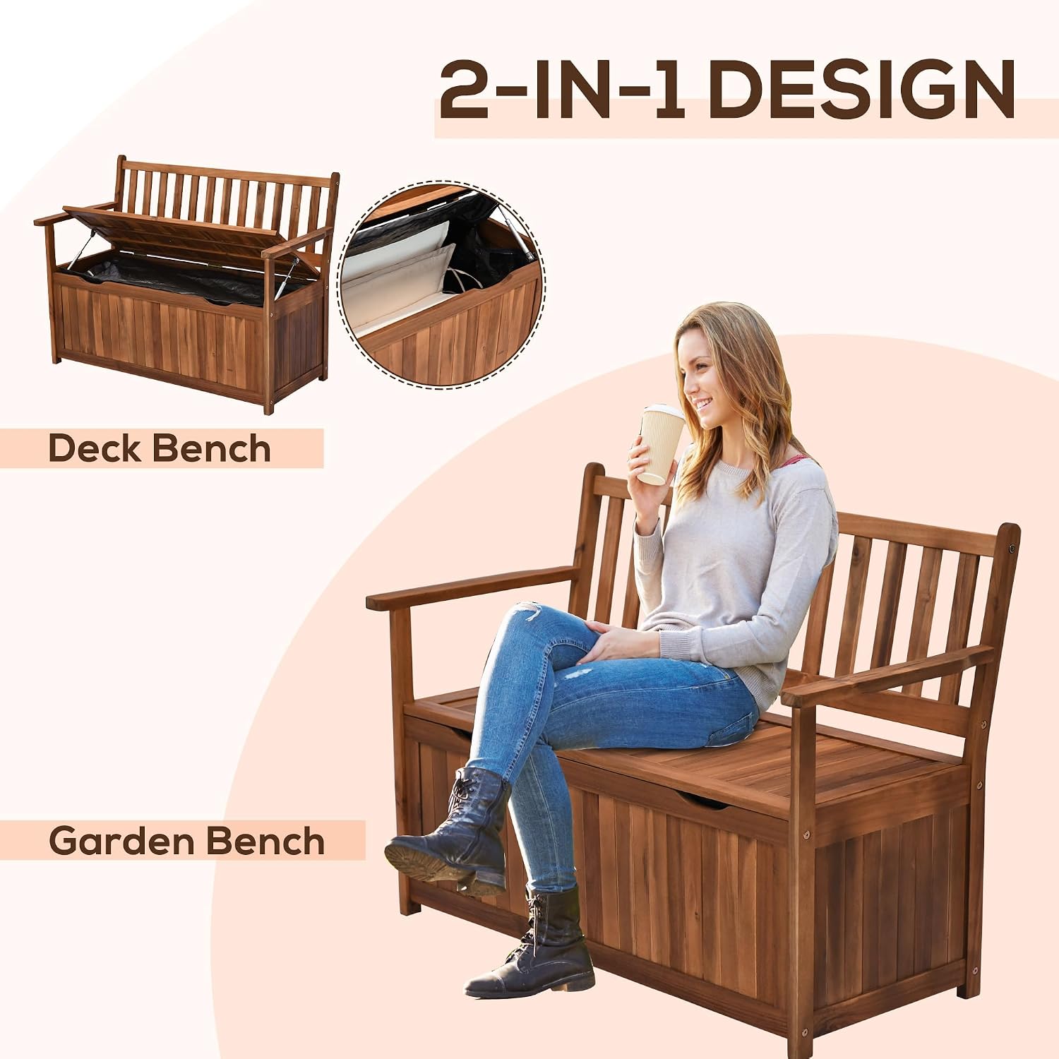 Teak Wooden Outdoor Storage Bench