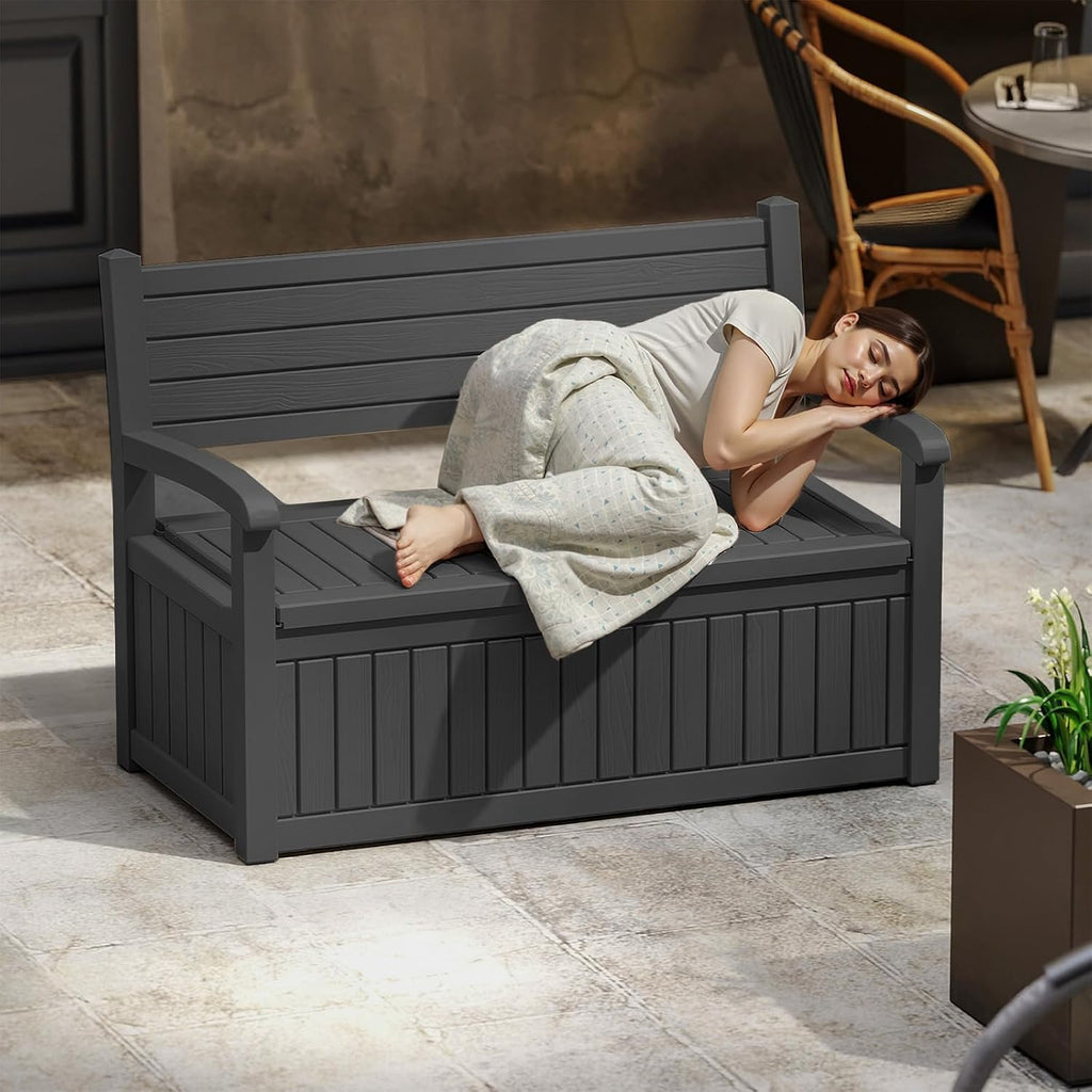 Black Wood‑Grain Lockable Storage Bench