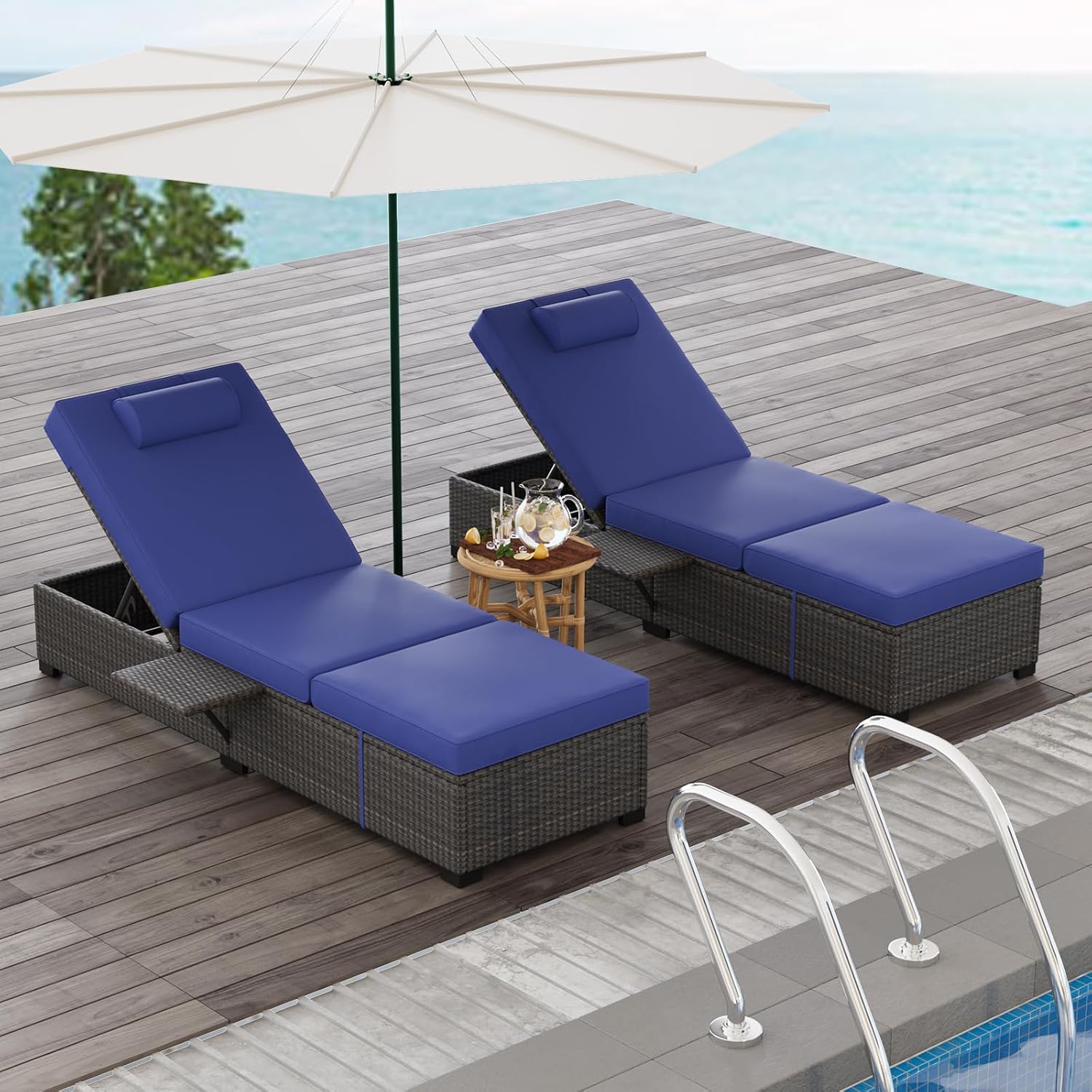 2‑Pack PE‑Rattan Outdoor Chaise Lounge Set