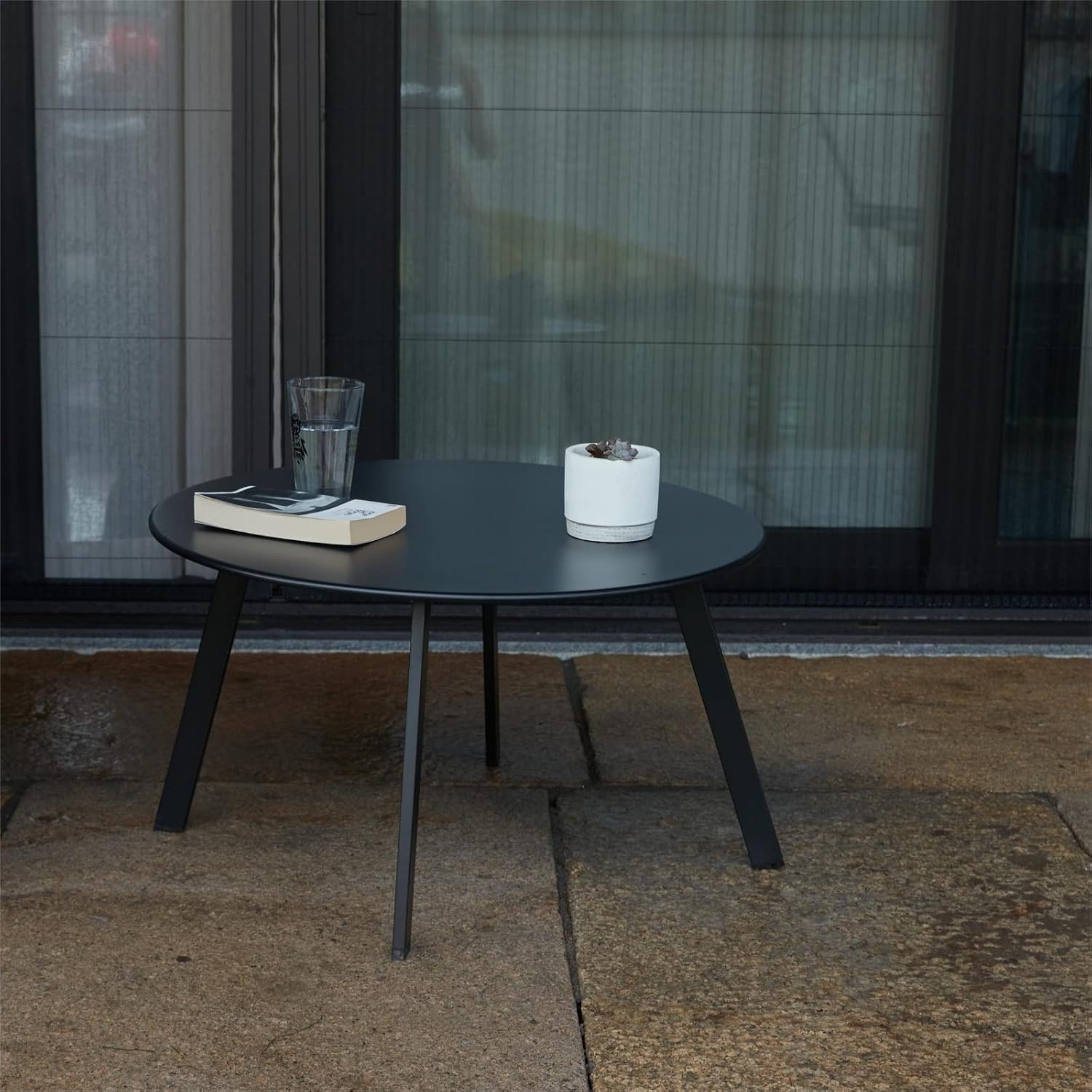 Black Round Metal Indoor‑Outdoor Side Table