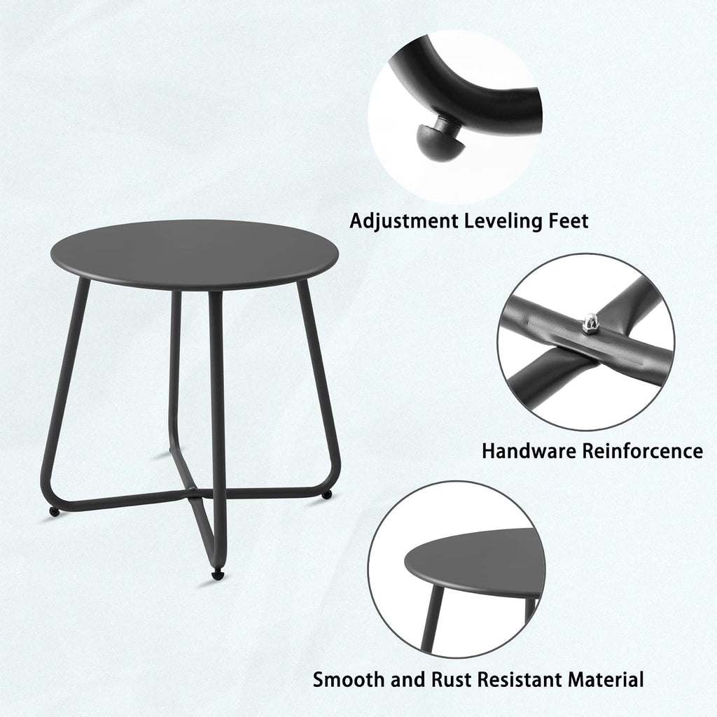 Black Round Portable Metal Outdoor Side Table