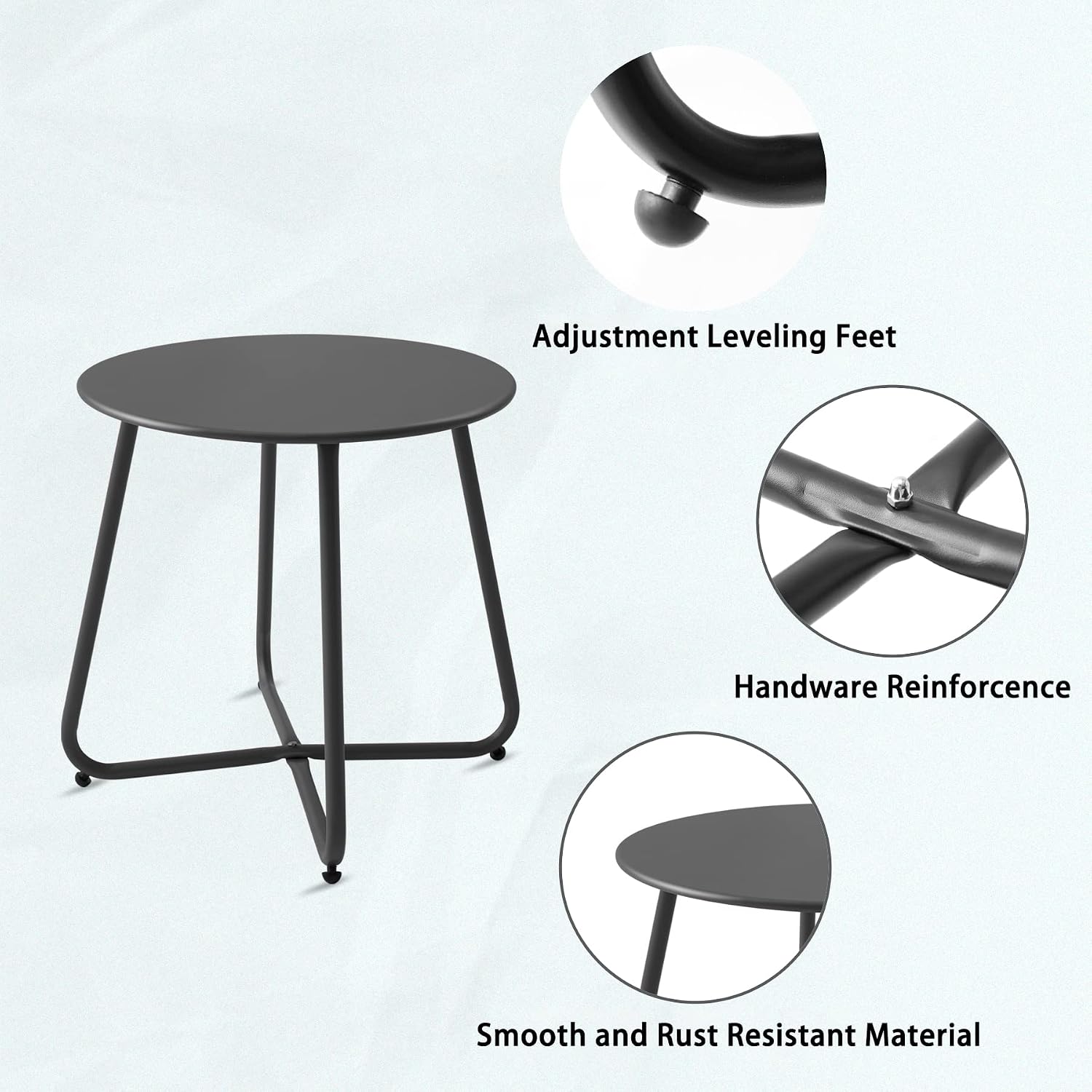 Black Round Portable Metal Outdoor Side Table