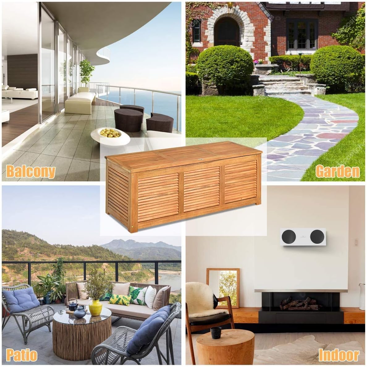 Acacia Wood Outdoor Storage Bench