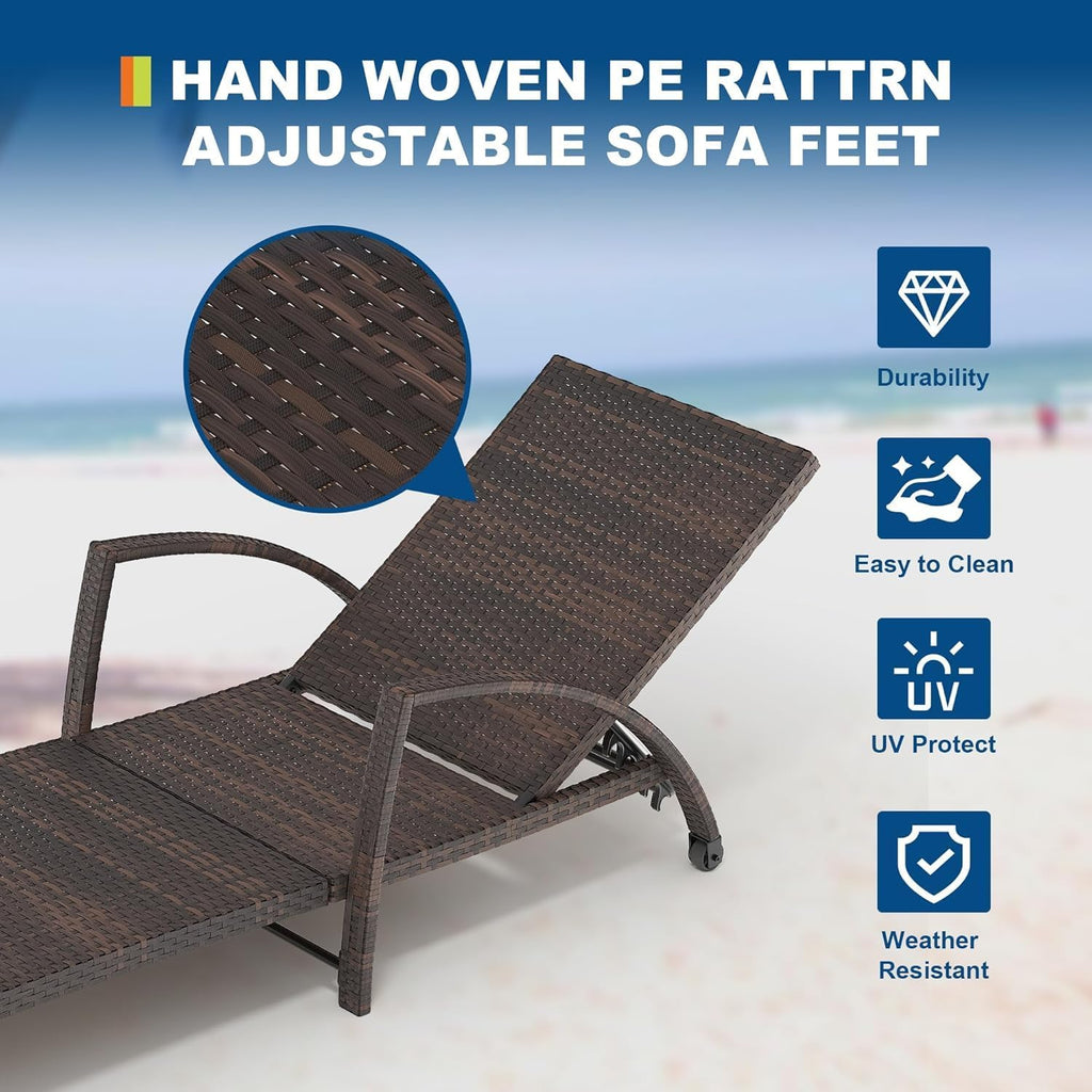 Beige 2‑Pack PE‑Rattan Chaise Lounge Set