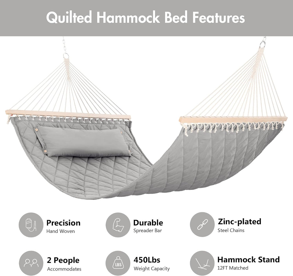 Light Gray Spreader‑Bar Patio Hammock