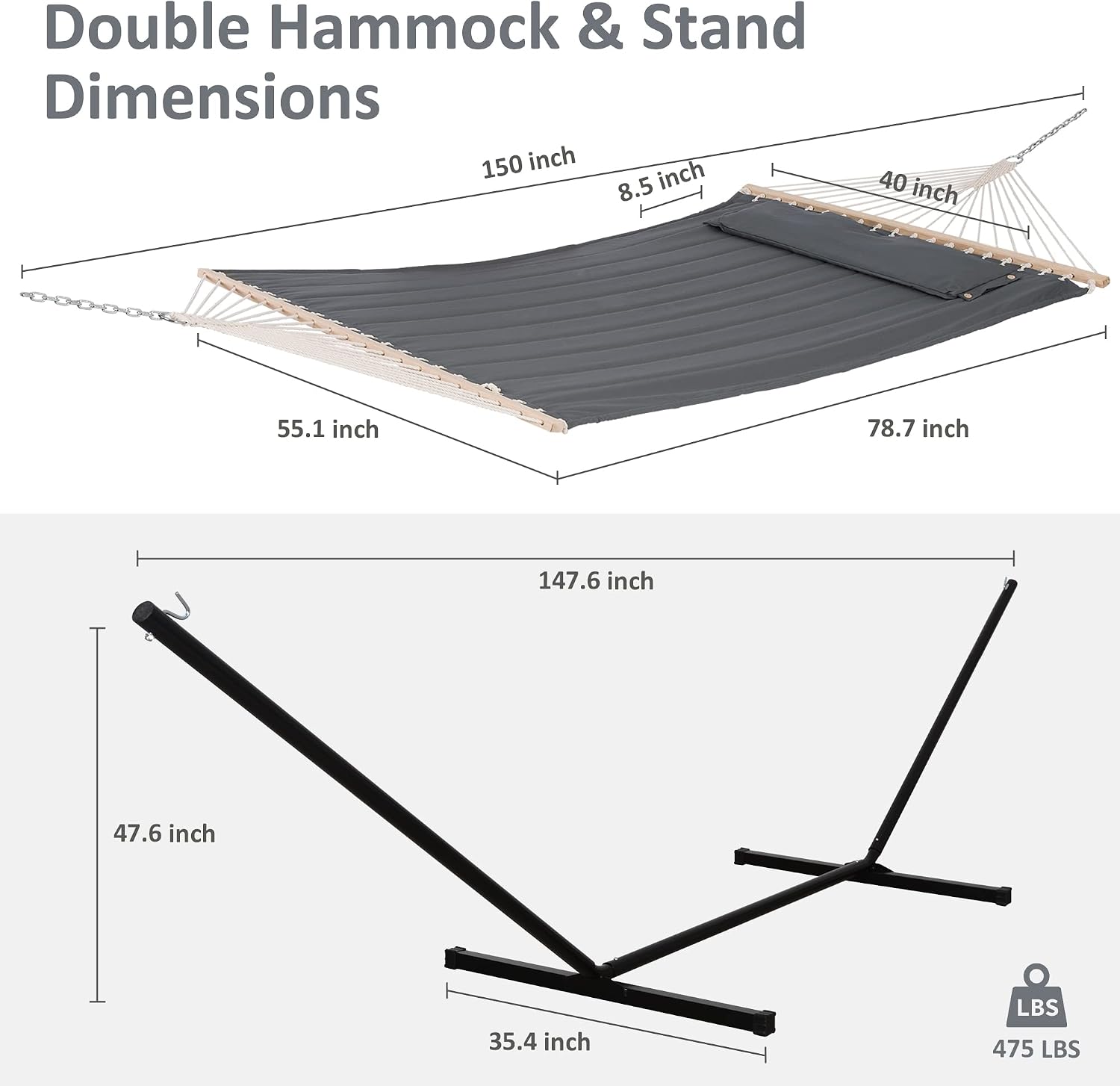 2‑Person Dark Grey Hammock with Stand