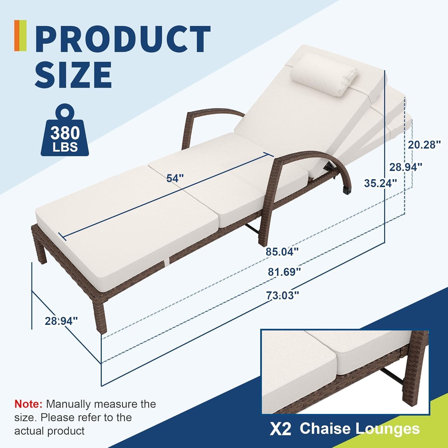 Beige 2‑Pack PE‑Rattan Chaise Lounge Set