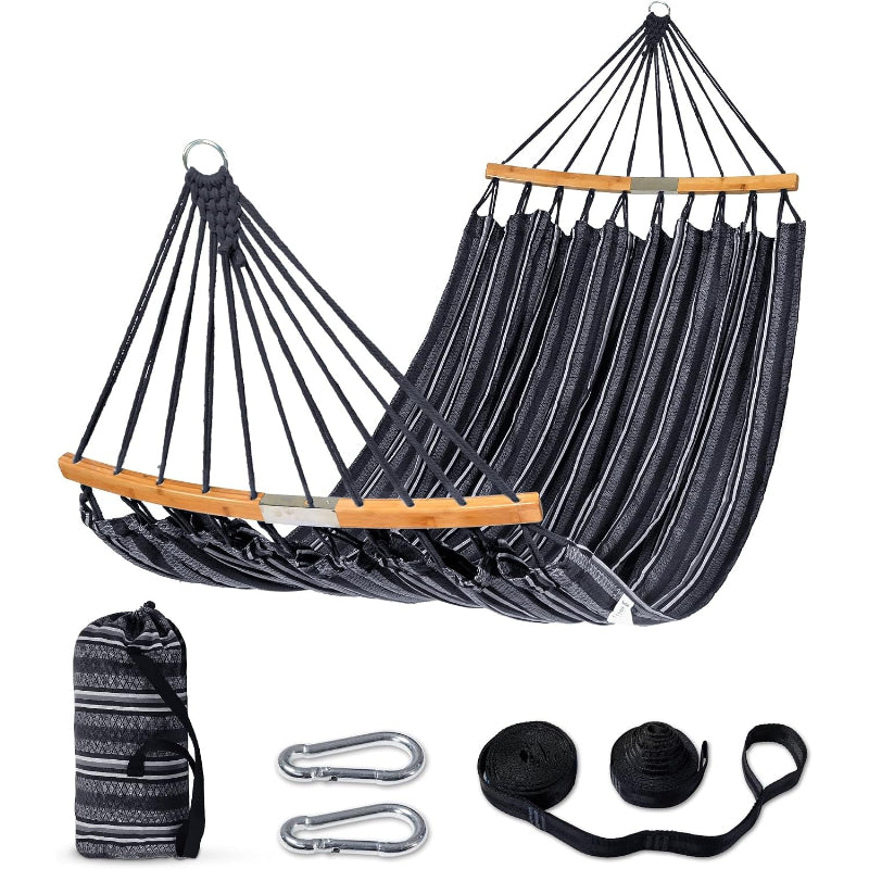 Dark Gray Curved Spreader‑Bar Double Hammock