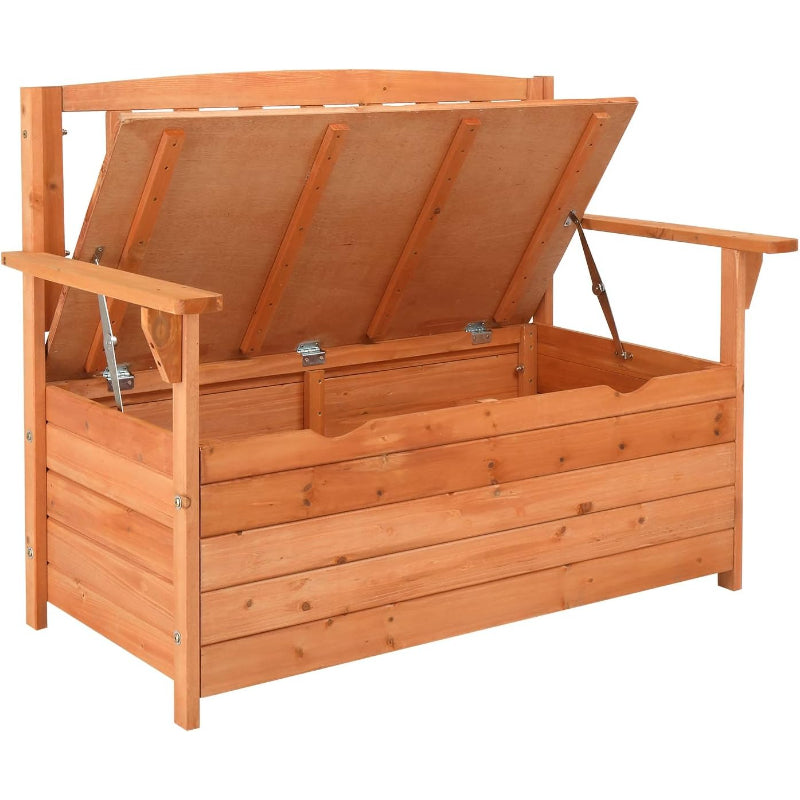 Wooden Outdoor Storage Bench with Armrests