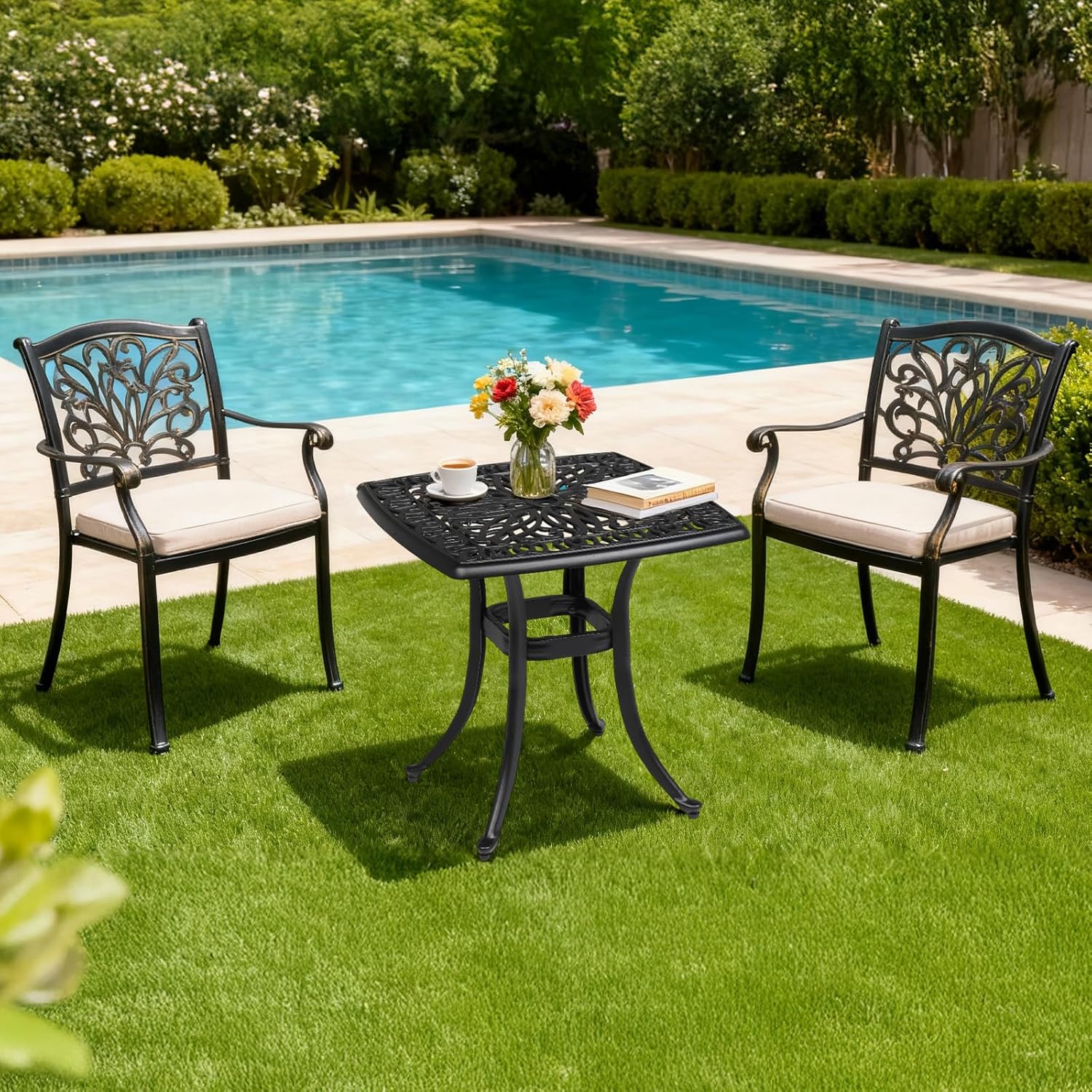 Black Cast‑Aluminum Outdoor Side Table