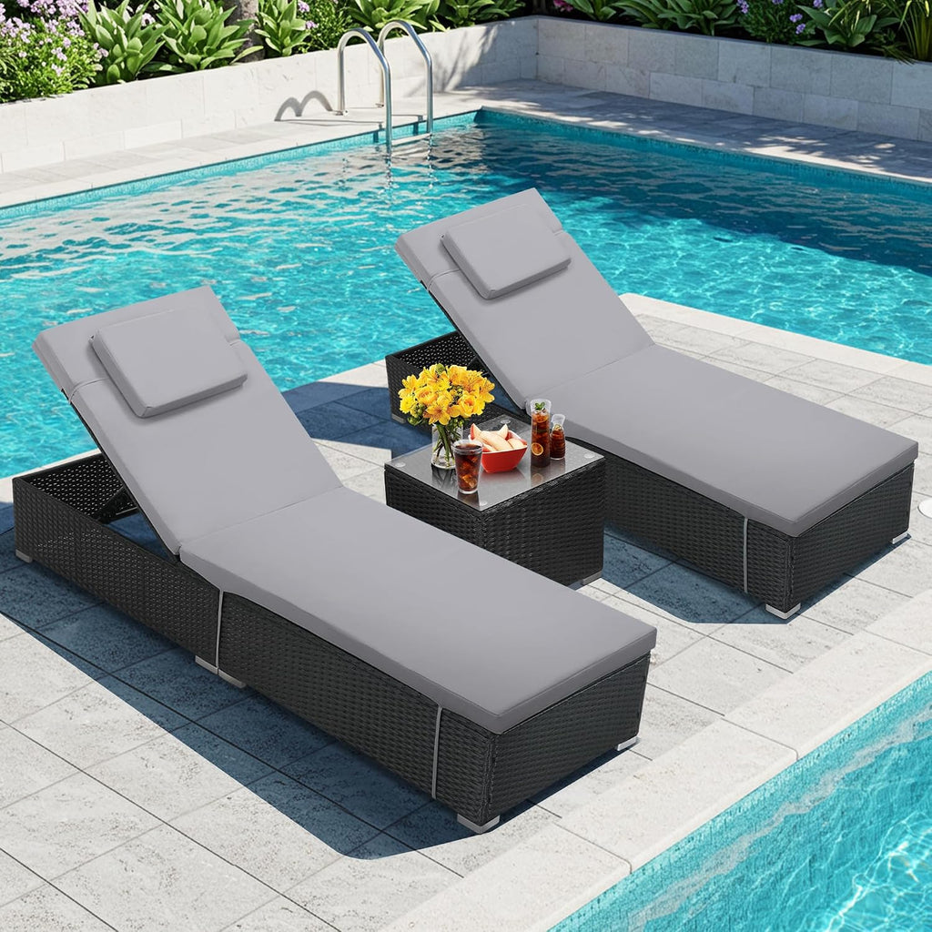 2‑Pack Outdoor Chaise Lounge Set with Side Table