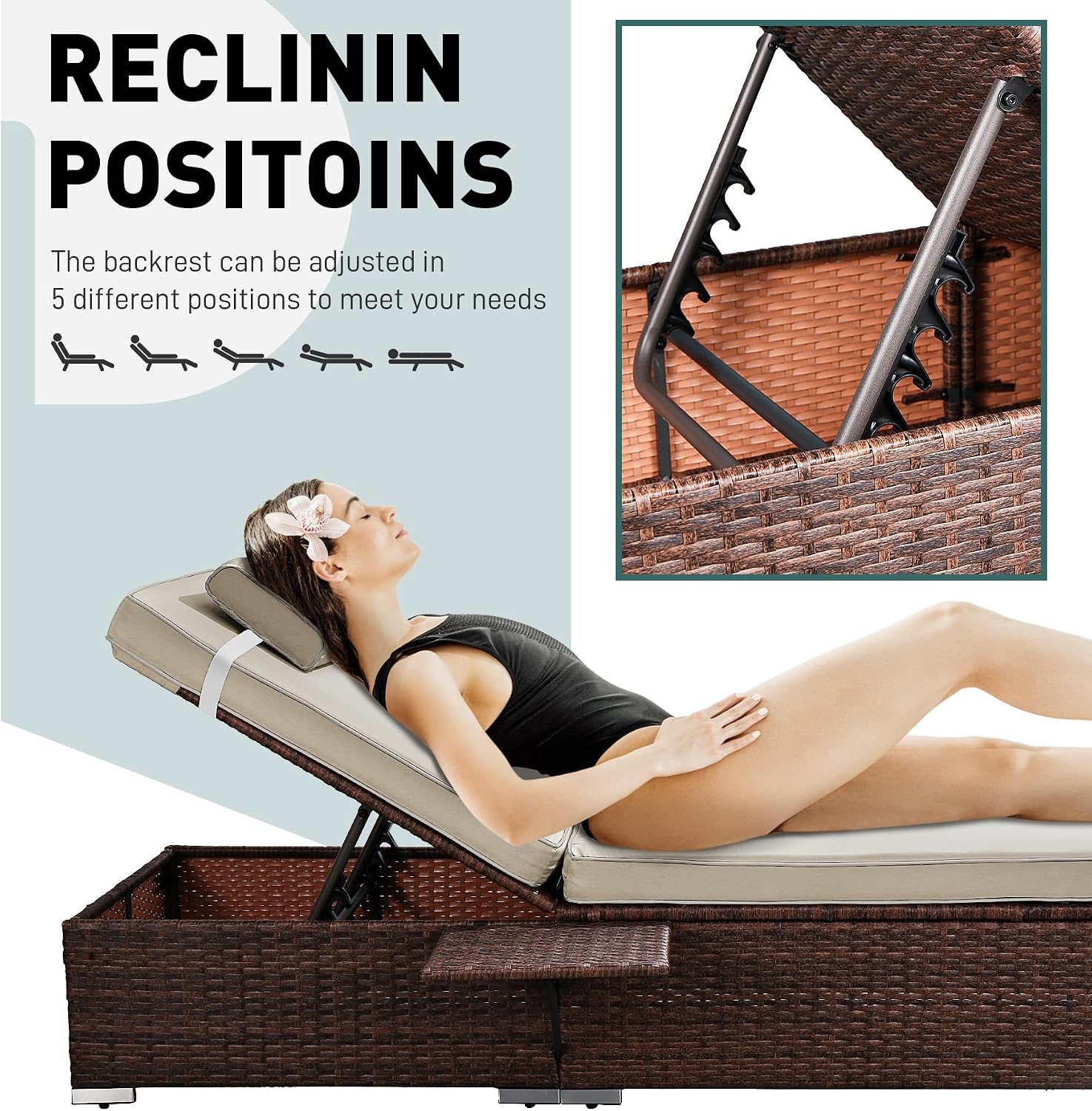 Dark‑Beige‑Brown 2‑Pack PE‑Rattan Chaise Lounge Set