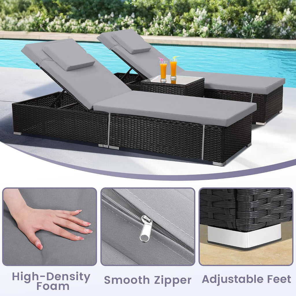 2‑Pack Outdoor Chaise Lounge Set with Side Table