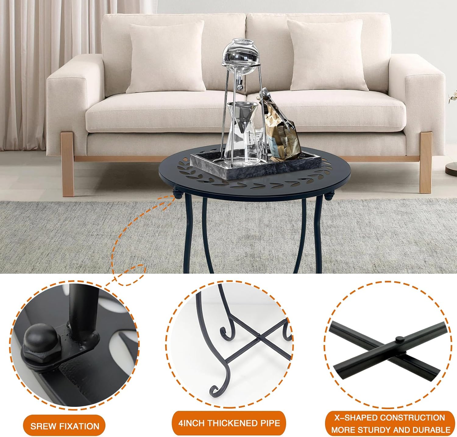 2‑Pack Metal Round Patio Side Tables
