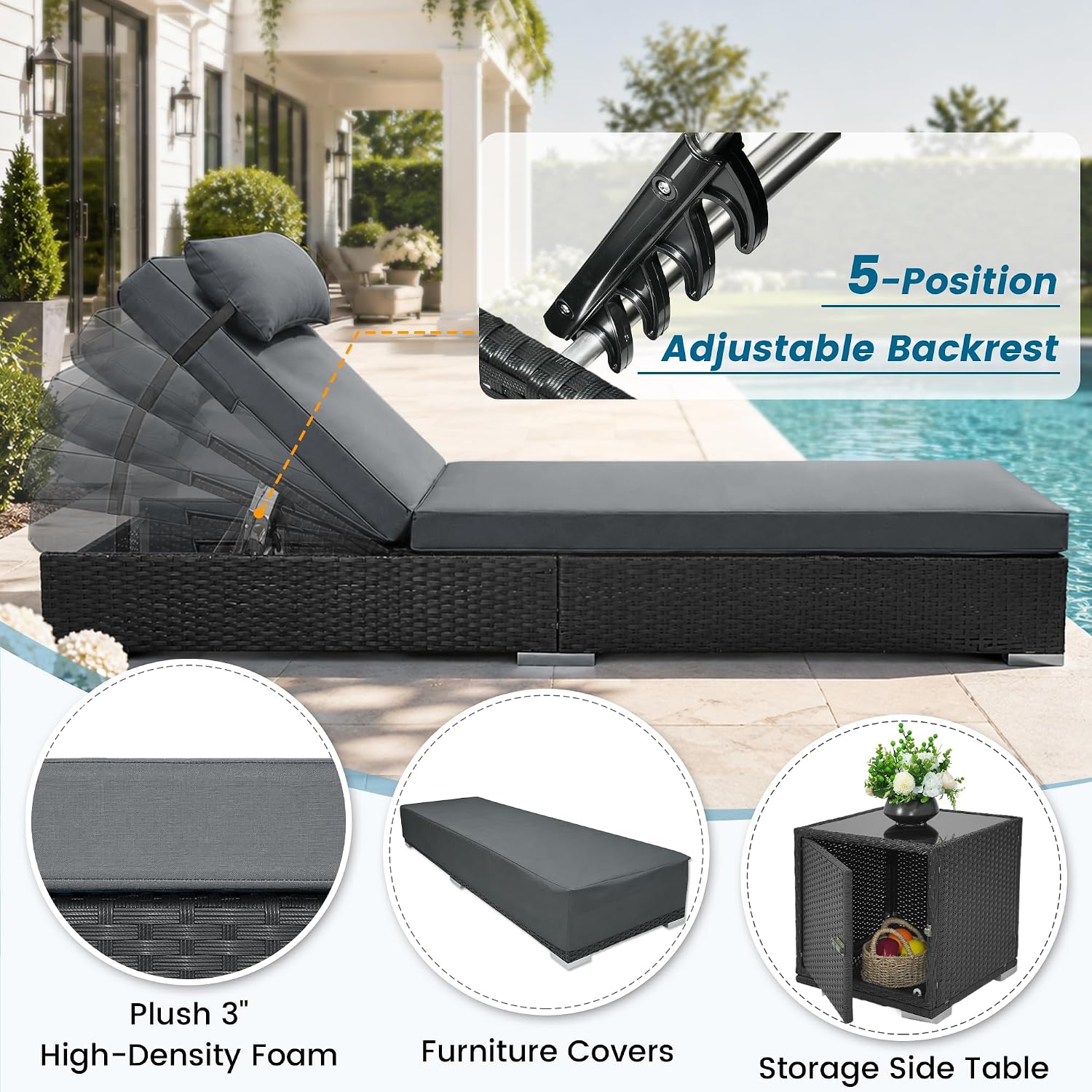 Gray 2‑Pack Outdoor Chaise Lounge Set