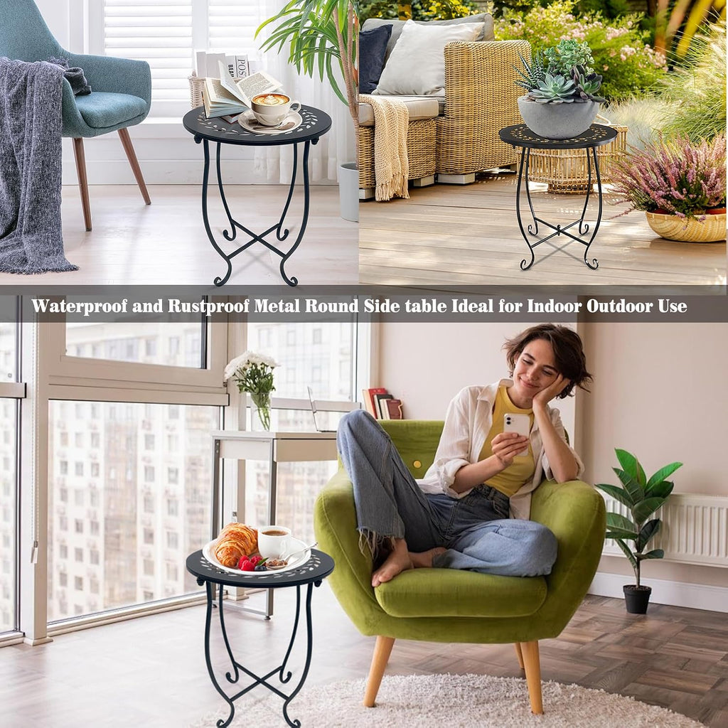 2‑Pack Metal Round Patio Side Tables