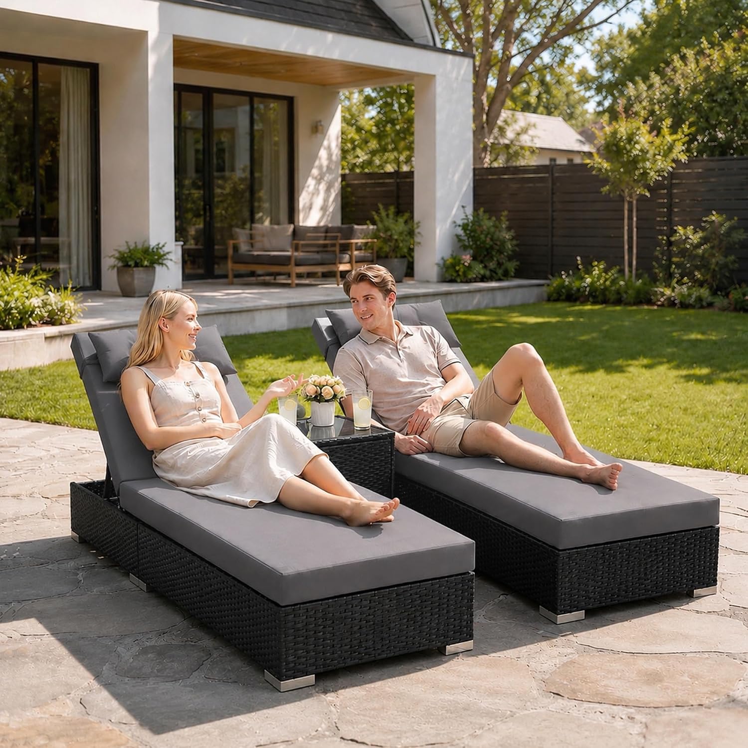 Gray 2‑Pack Outdoor Chaise Lounge Set