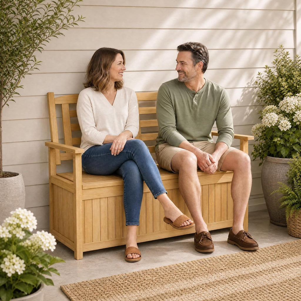 Wood Outdoor Storage Bench Deck Box