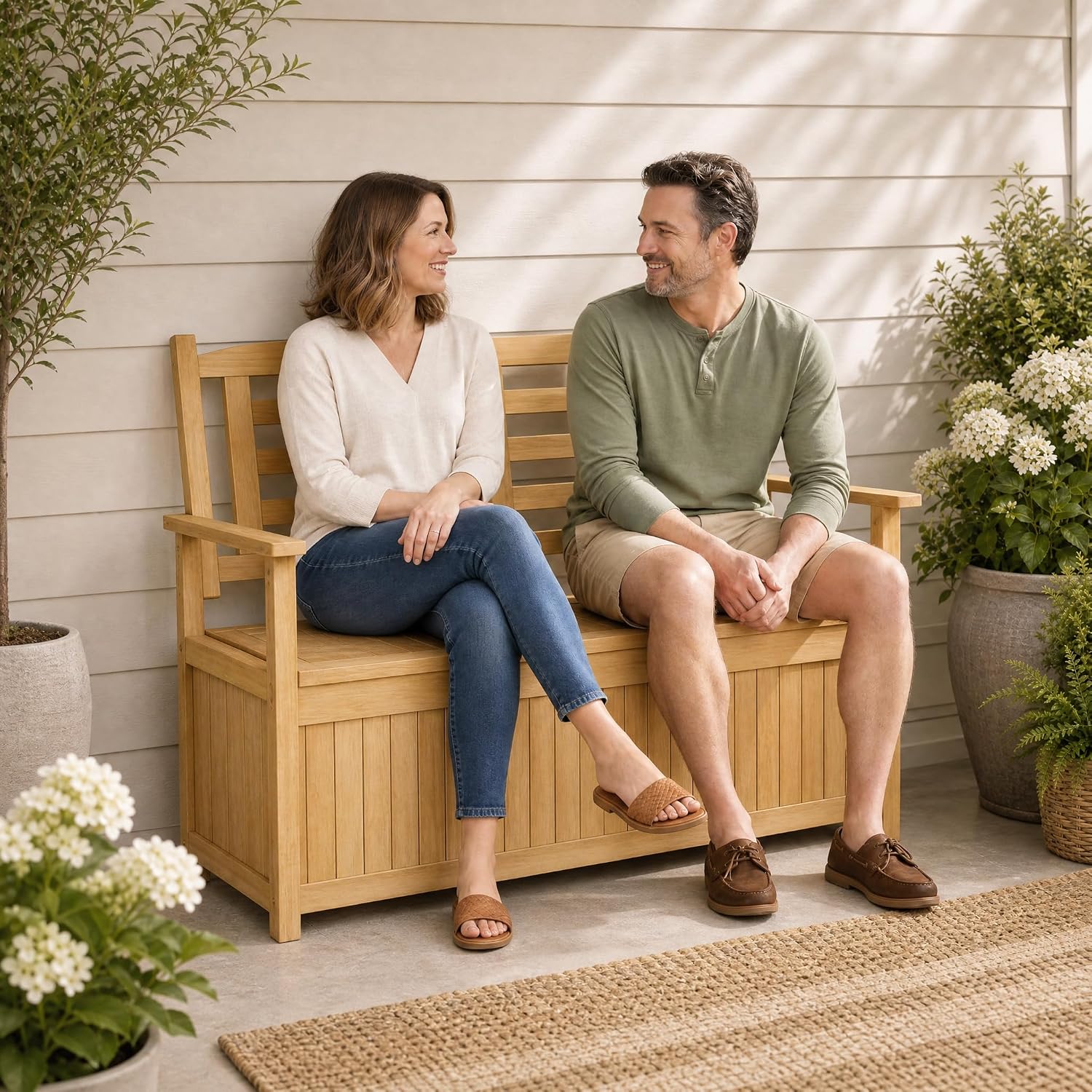 Wood Outdoor Storage Bench Deck Box