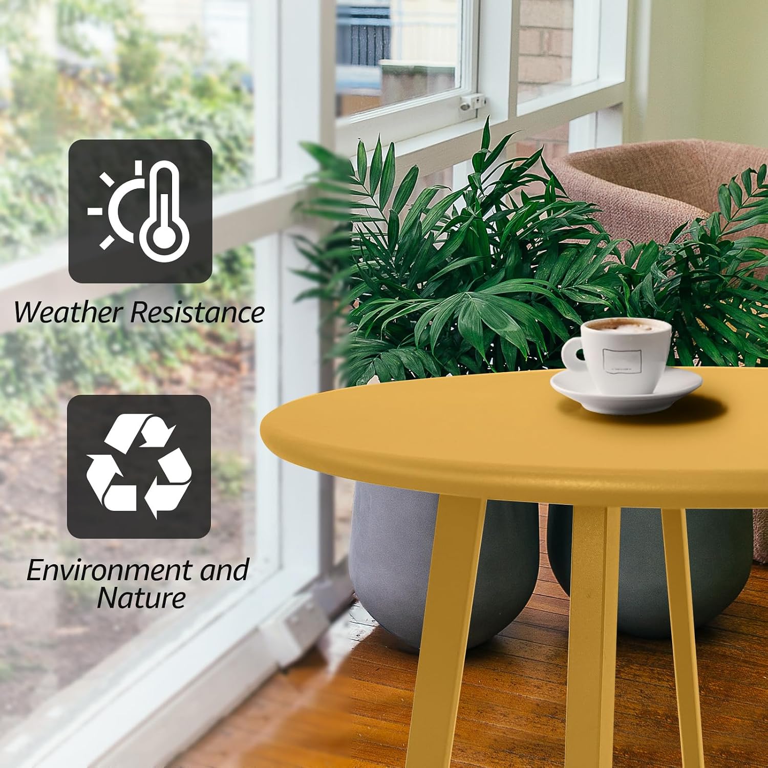 Yellow Metal Round Indoor‑Outdoor Side Table