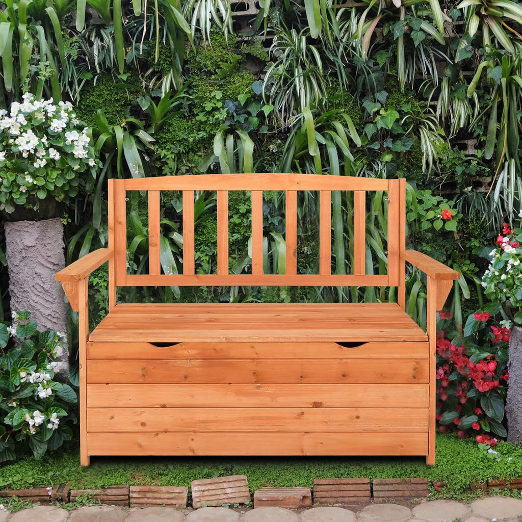 Wooden Outdoor Storage Bench with Armrests