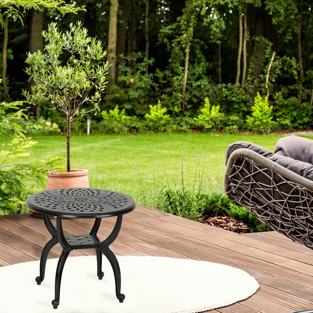 Black Round Cast‑Aluminum Side Table