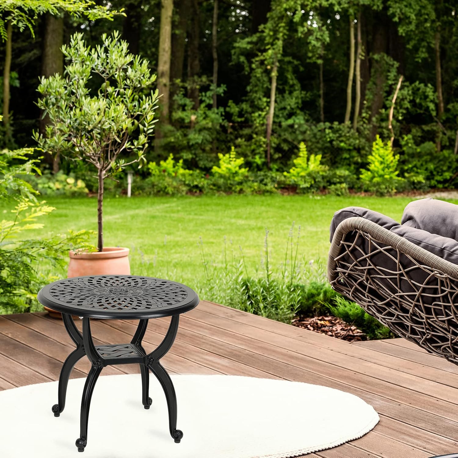 Black Round Cast‑Aluminum Side Table