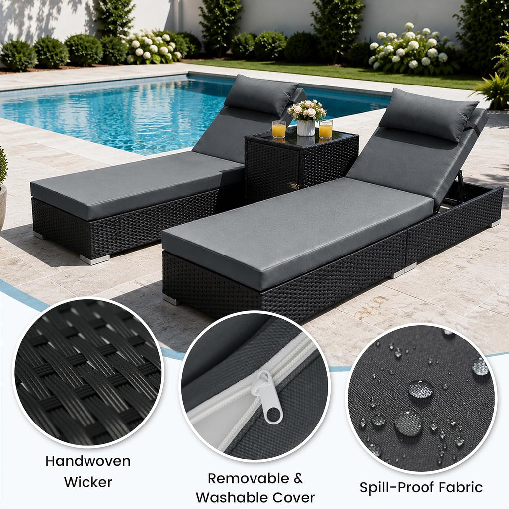 Gray 2‑Pack Outdoor Chaise Lounge Set